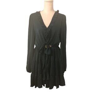 PRINCESS POLLY Randi Dress Women's Size 10 Teal Mini Ruffles Long Sleeves NWT